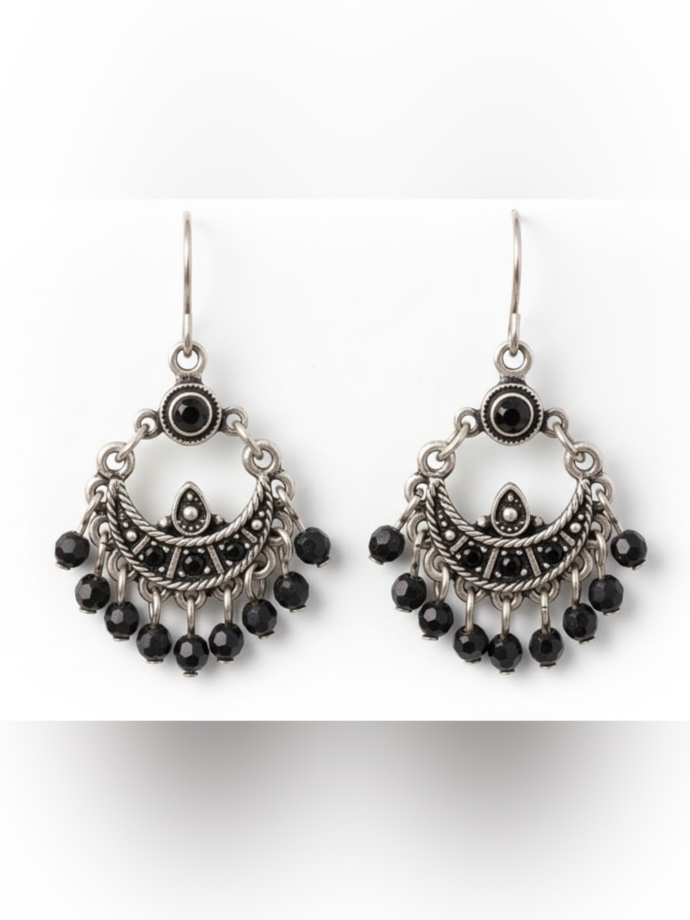 Vintage Bohemian Black Bead Dangle Earrings